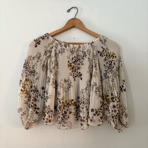 Aritzia Wilfred Talence Off-Shoulder Romantic Floral Micro-Pleated Blouse XXS